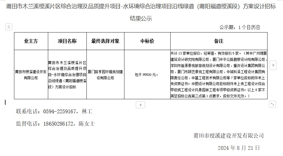 莆田市木蘭溪綬溪片區(qū)綜合治理及品質(zhì)提升項(xiàng)目-水環(huán)境綜合治理項(xiàng)目沿線(xiàn)綠道（莆陽(yáng)福道綬溪段）方案設(shè)計(jì)招標(biāo)結(jié)果公示.png